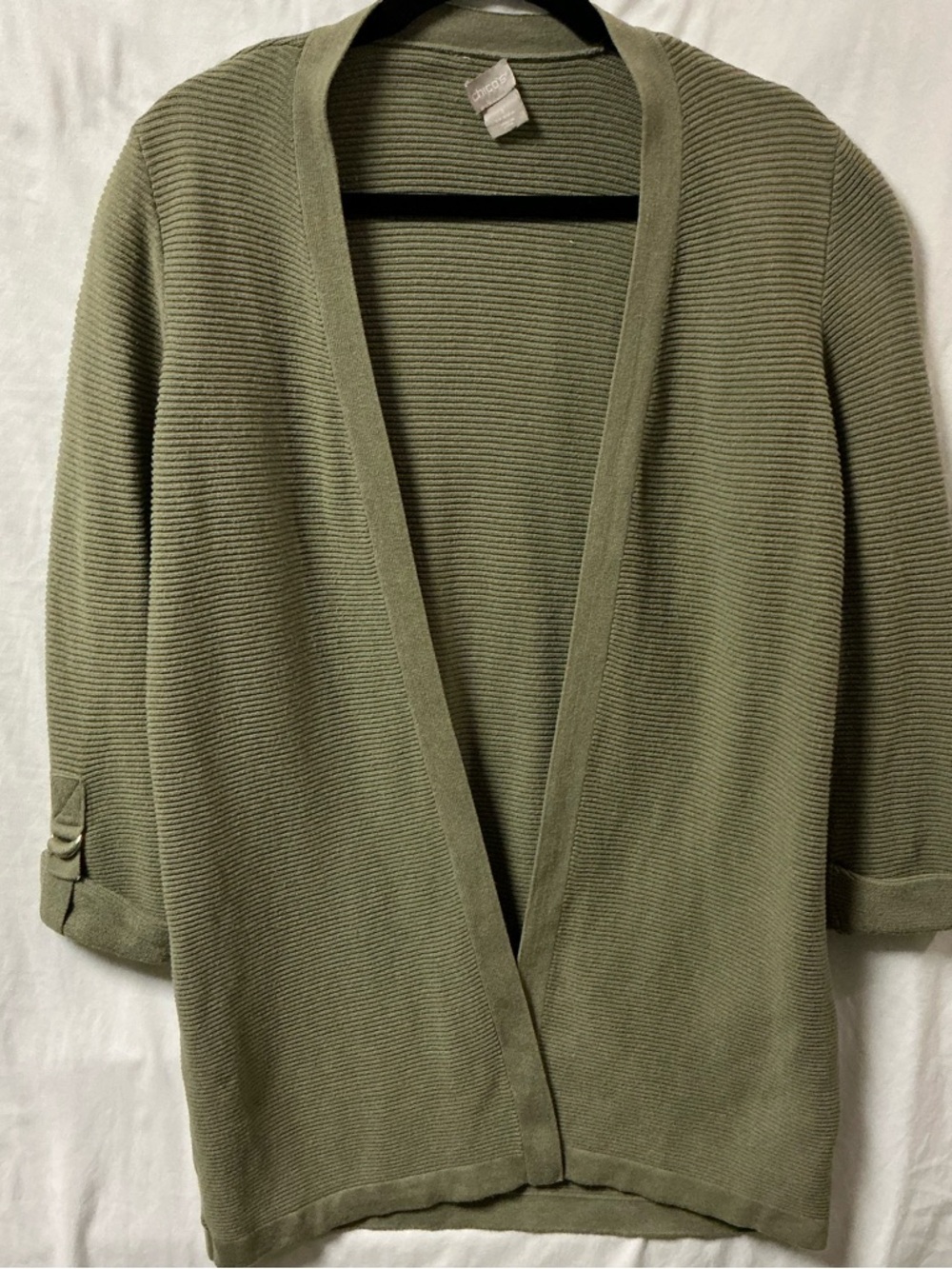 Chico's Olive Ribbed Open-Front Cardigan - Picture 1 of 3